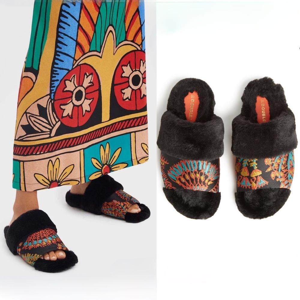 NEW La DobleJ Winter Slides Sicomore Black in Jacquard